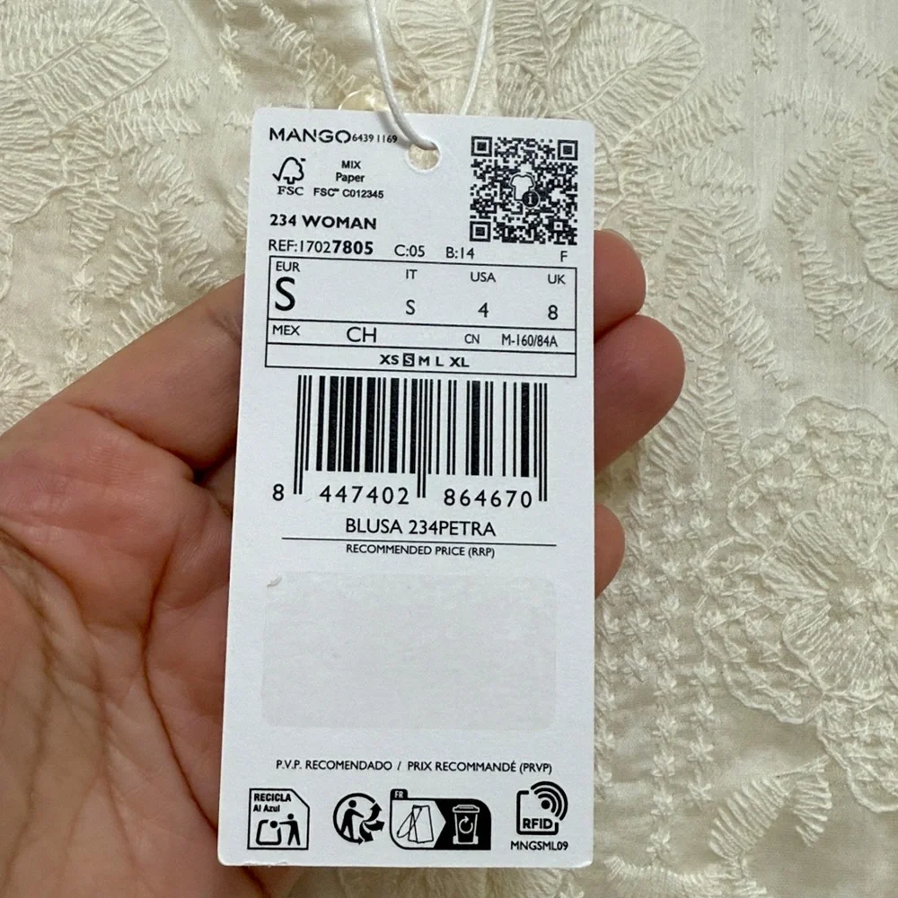 NWT MANGO Embroidered Lyocell Blouse in Ecru